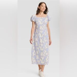A New Day Puff Sleeve Floral Midi Dress — Size M & Xl NWT w/ Pockets